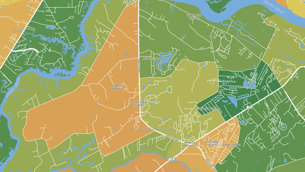 Fenwick Hills, SC Map of Theft Rates