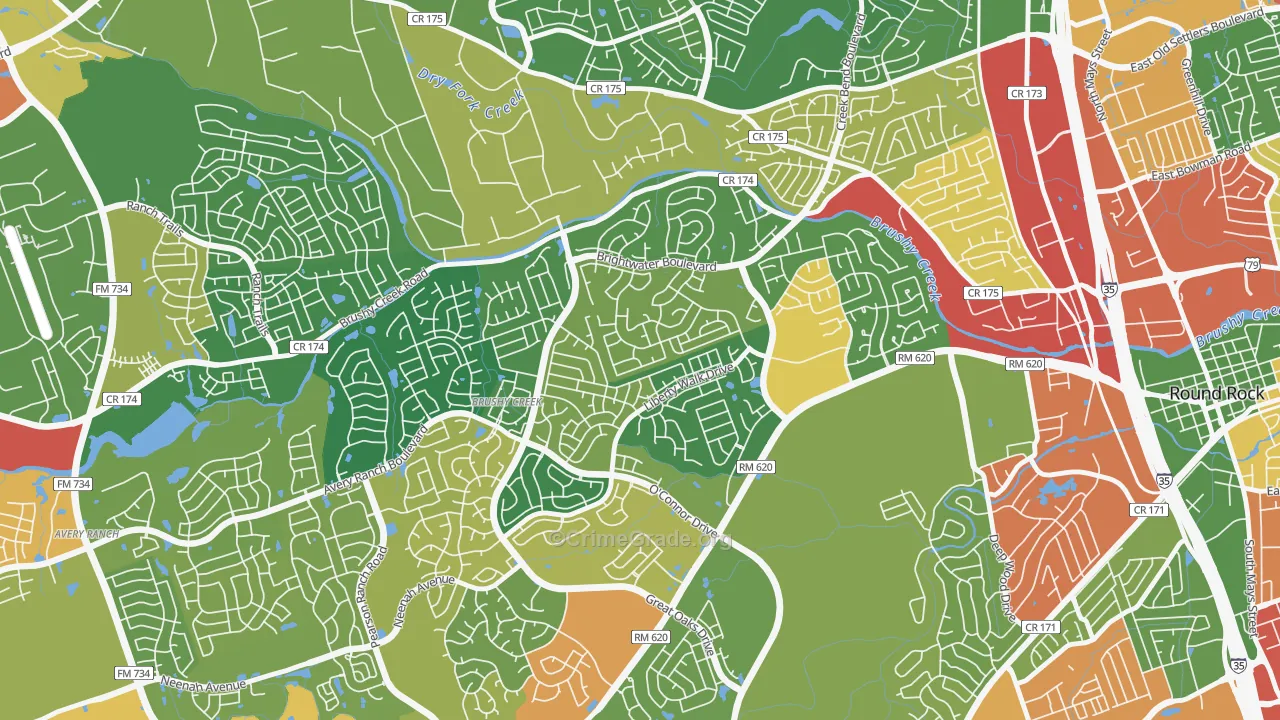 Fern Bluff, Brushy Creek, TX Map of Theft Rates