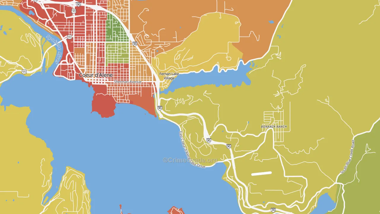 Fernan Lake Village, ID Map of Theft Rates
