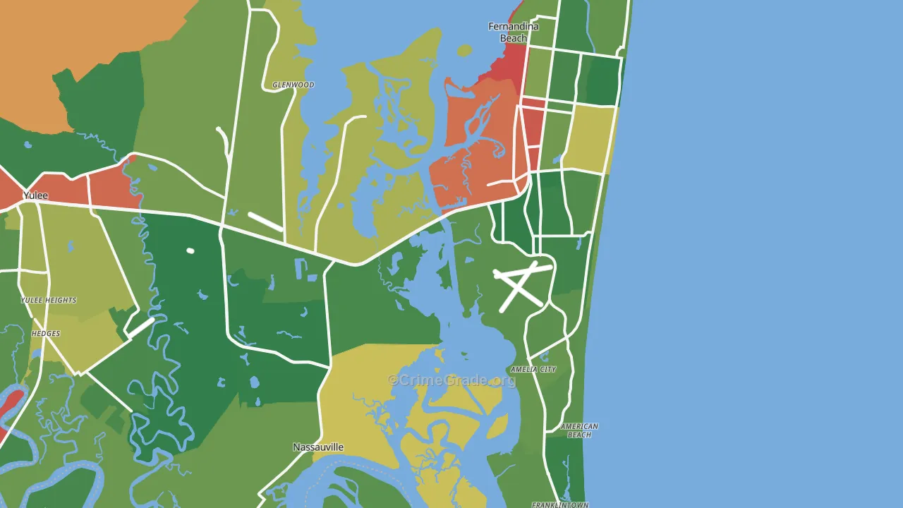 Fernandina Beach, FL Map of Theft Rates