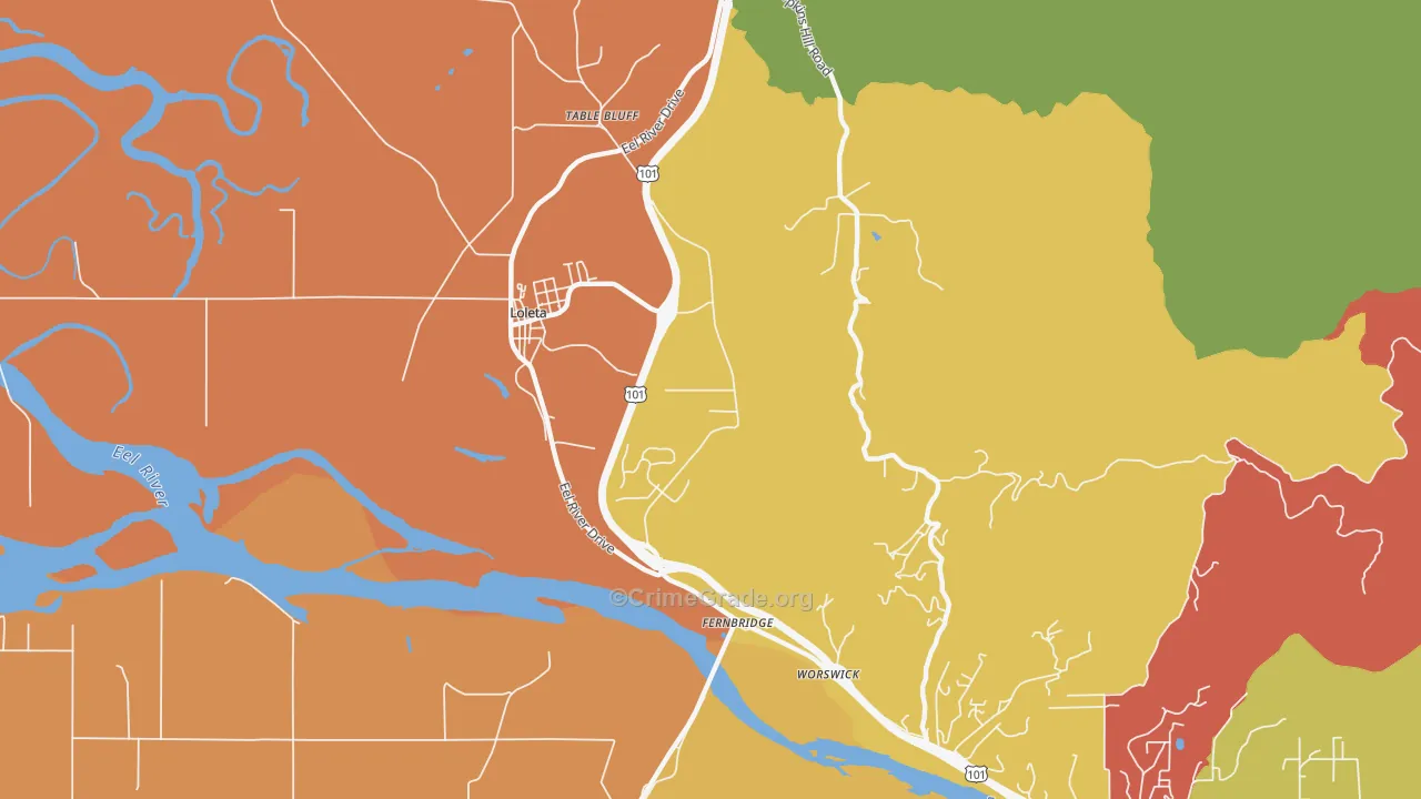 Fernbridge, CA Map of Theft Rates