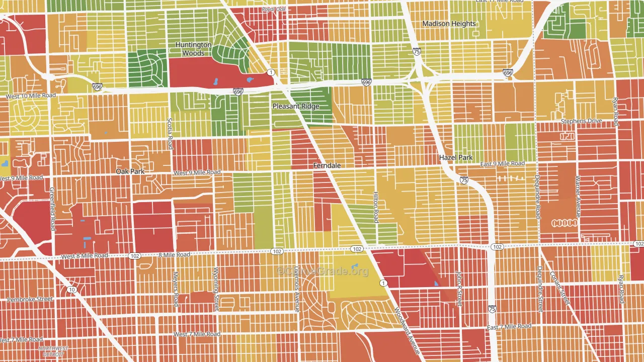 Ferndale, MI Map of Theft Rates