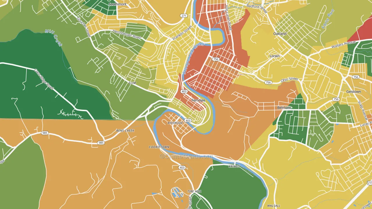 Ferndale, PA Map of Theft Rates