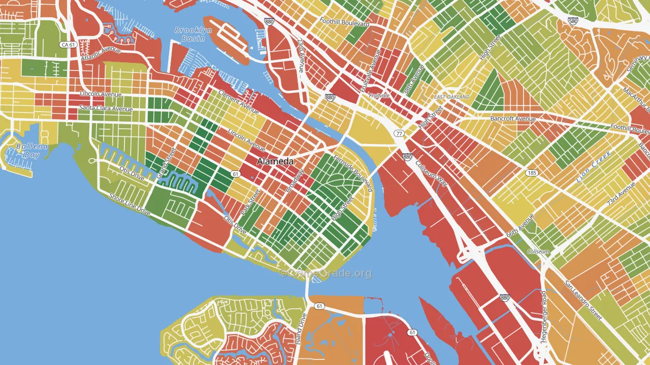 Fernside, Alameda, CA Map of Theft Rates