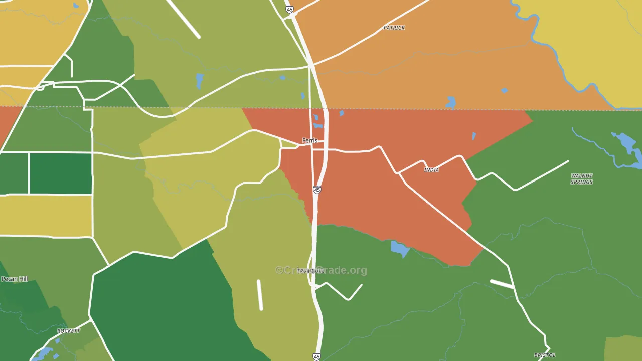 Ferris, TX Map of Theft Rates