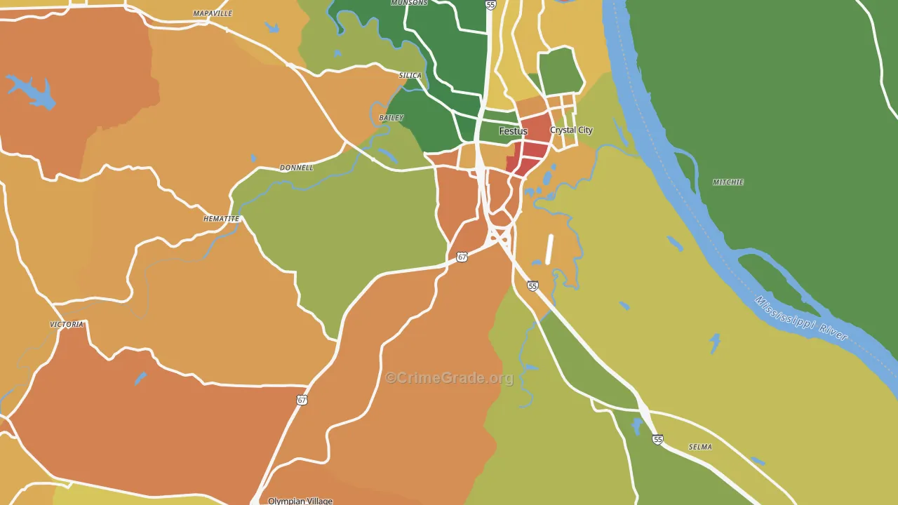 Festus, MO Map of Theft Rates