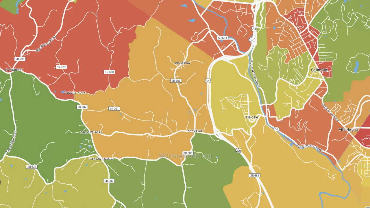 Fieldale, VA Map of Theft Rates