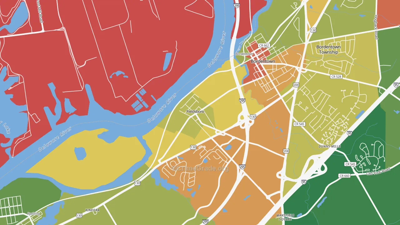 Fieldsboro, NJ Map of Theft Rates
