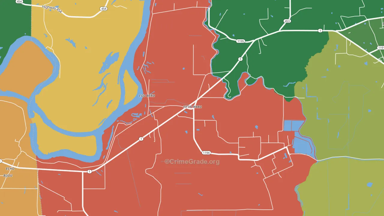 Fifth Ward, LA Map of Theft Rates