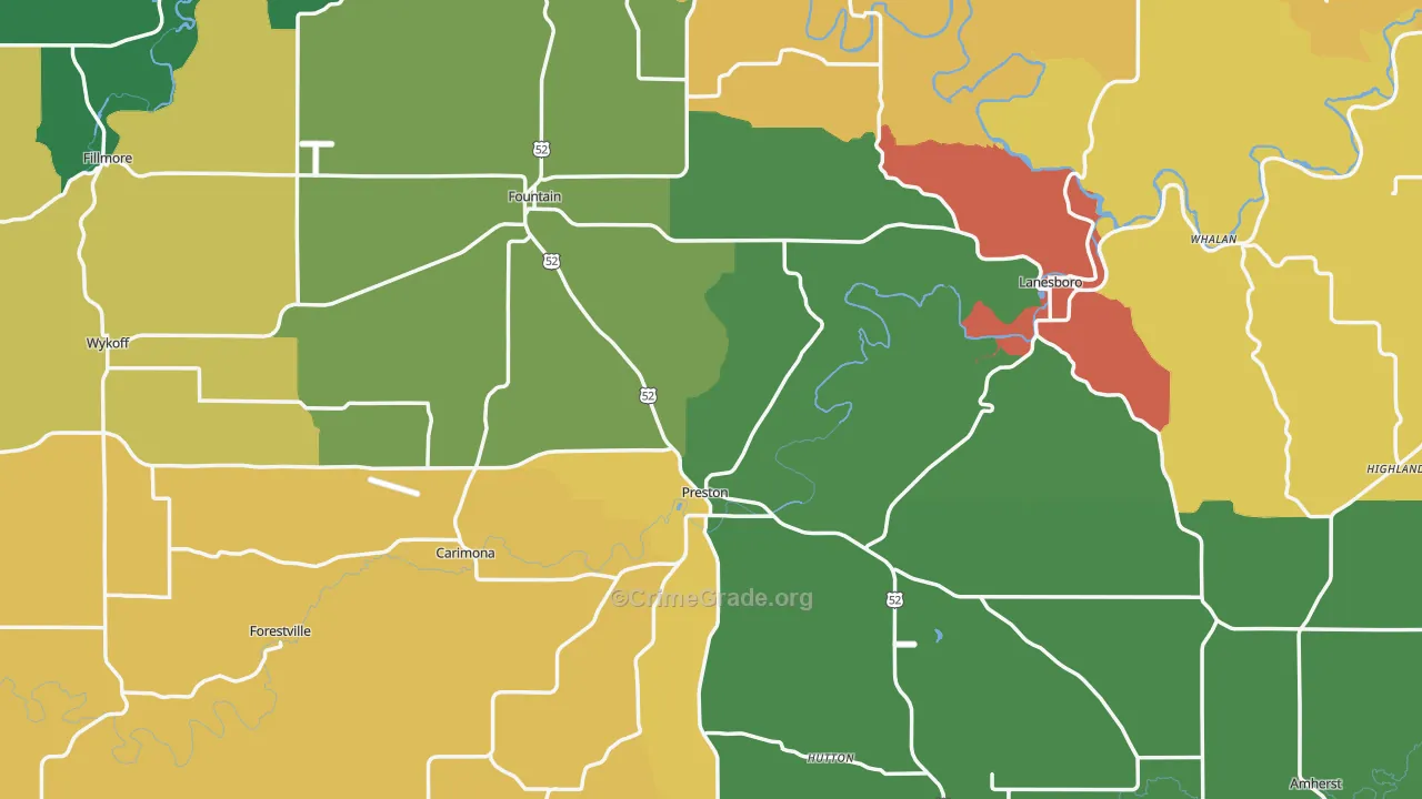 Fillmore County, MN Map of Theft Rates