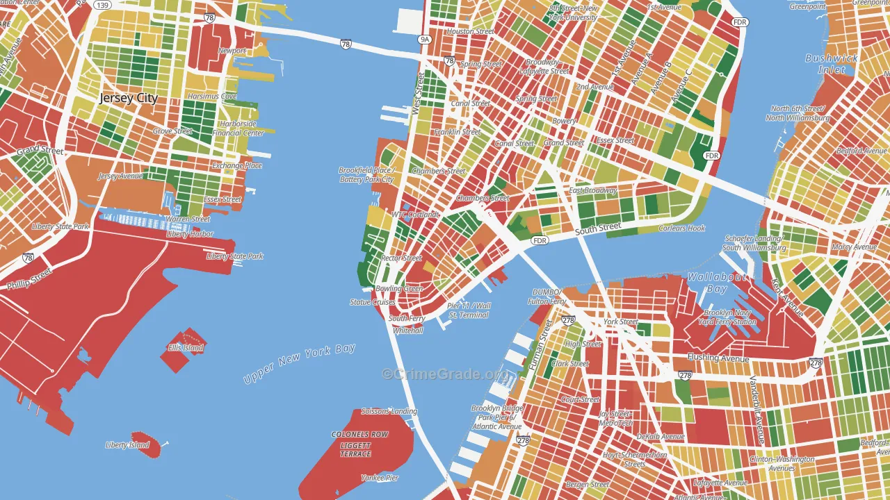 Financial District, Manhattan, NY Map of Theft Rates