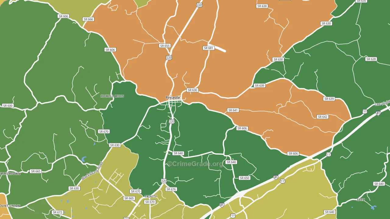 Fincastle, VA Map of Theft Rates