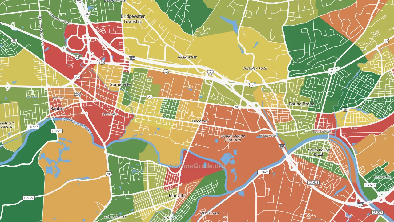 Finderne, NJ Map of Theft Rates