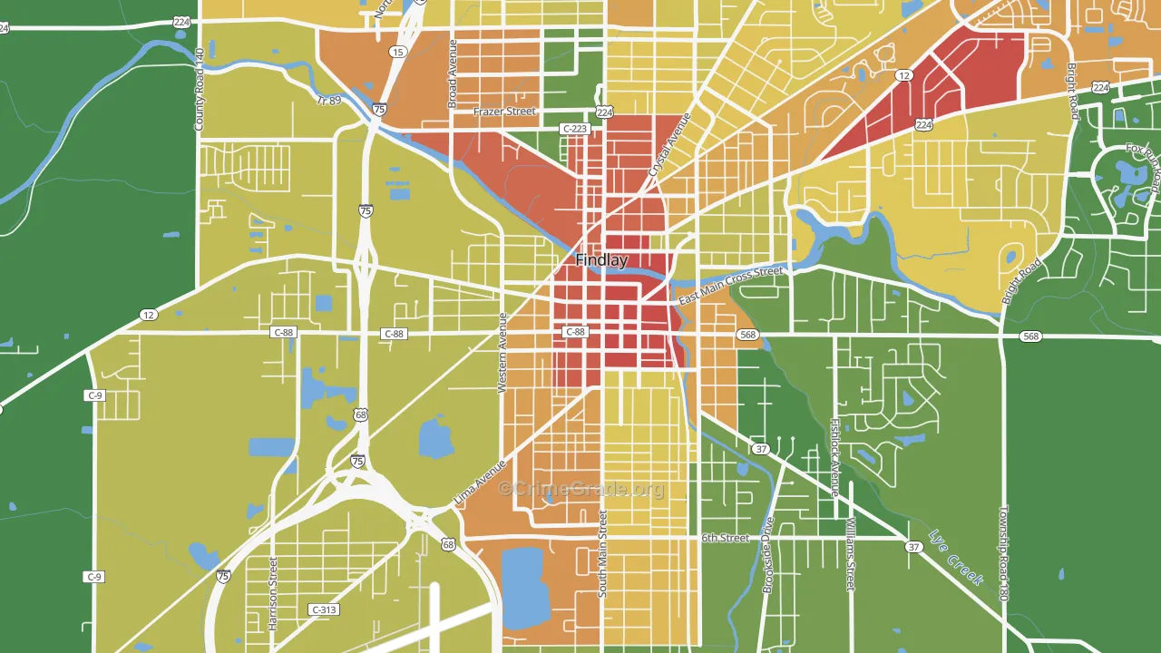 Findlay Downtown Historic District, Findlay, OH Map of Theft Rates