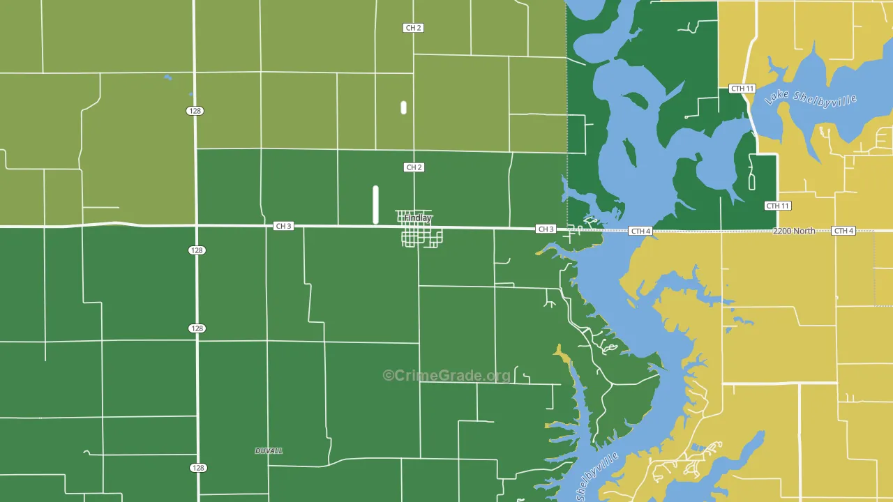 Findlay, IL Map of Theft Rates