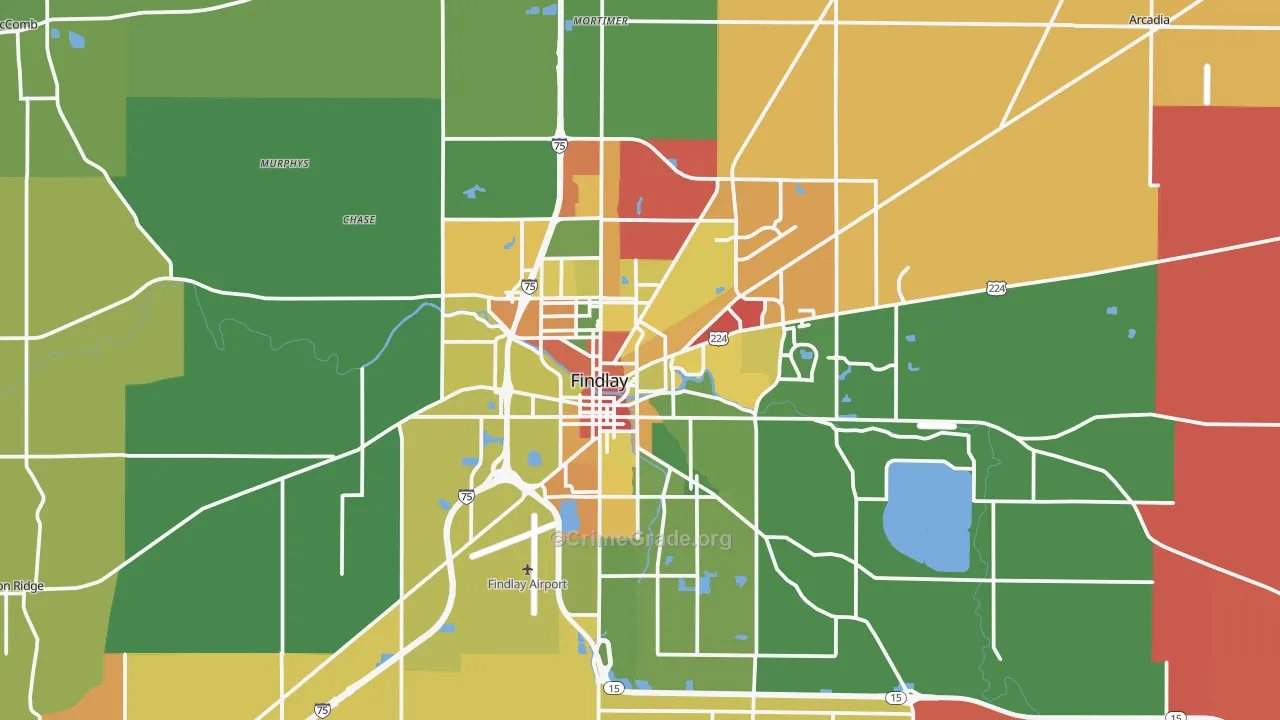 Findlay, OH Map of Theft Rates