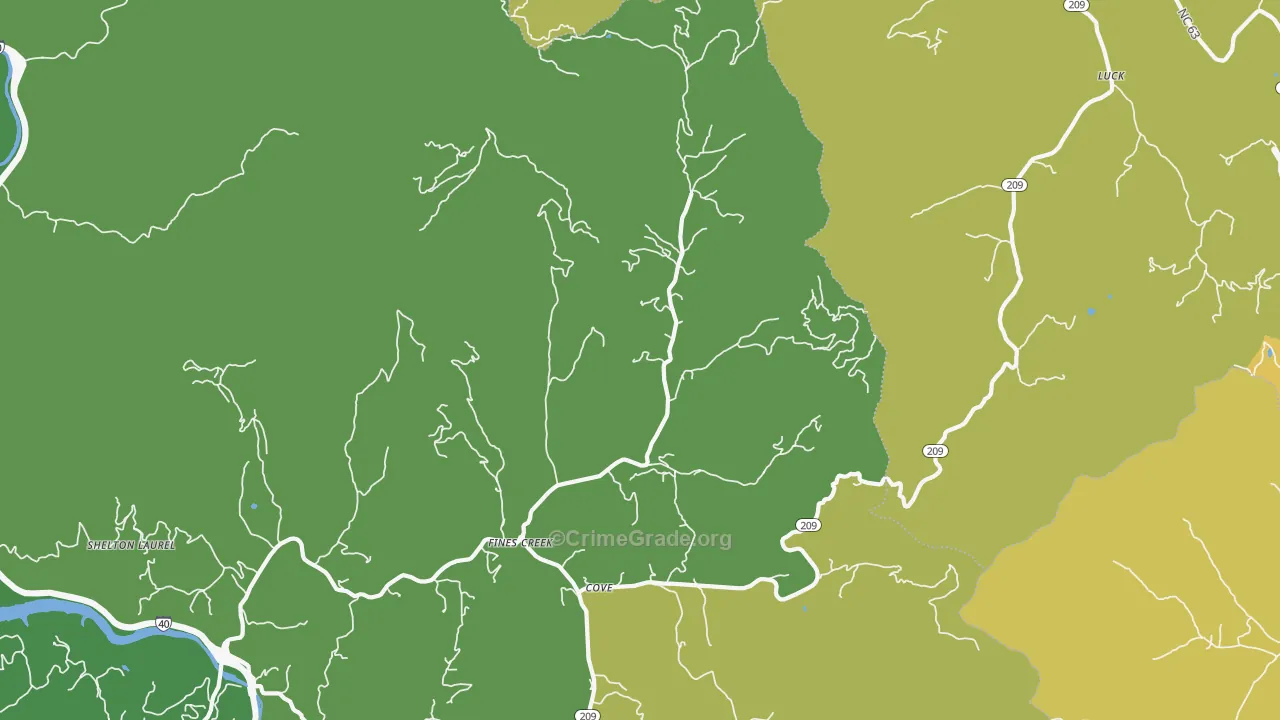 Fines Creek, NC Map of Theft Rates