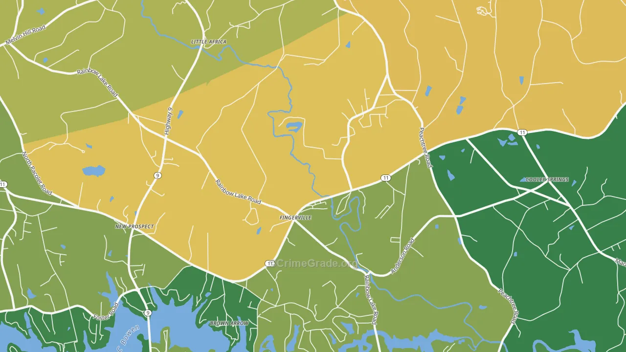 Fingerville, SC Map of Theft Rates