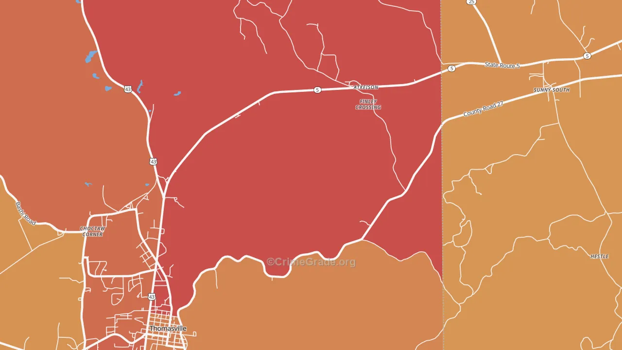 Finley Crossing, AL Map of Theft Rates
