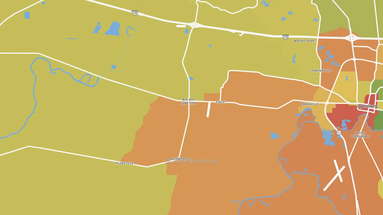 Finley, TN Map of Theft Rates