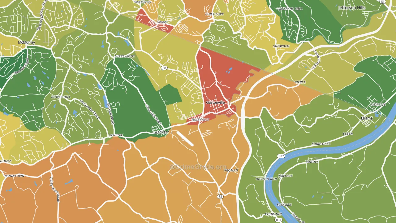Finleyville, PA Map of Theft Rates