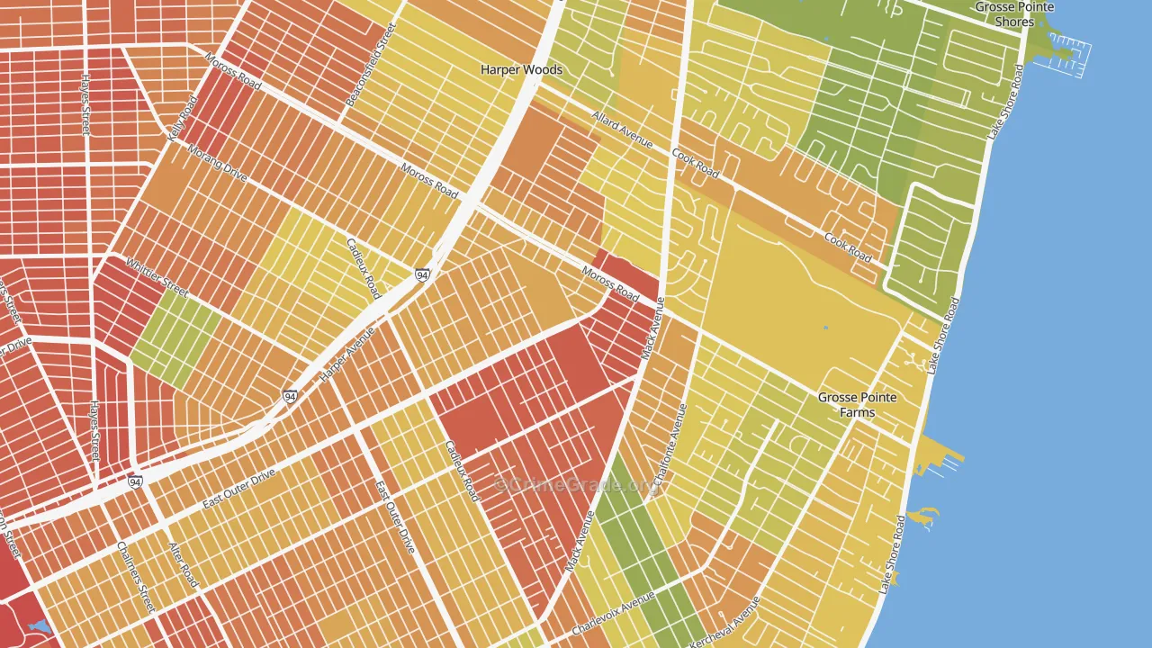Finney, Grosse Pointe, MI Map of Theft Rates