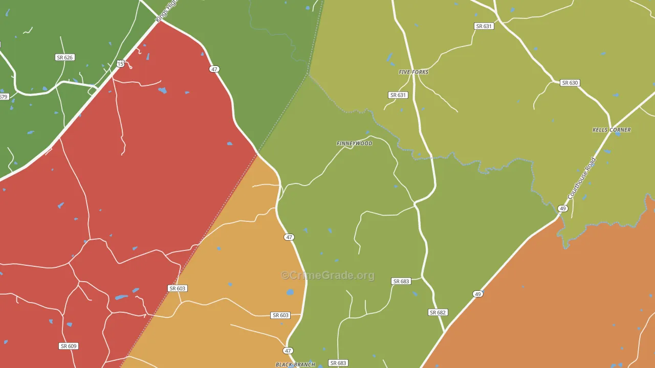 Finneywood, VA Map of Theft Rates