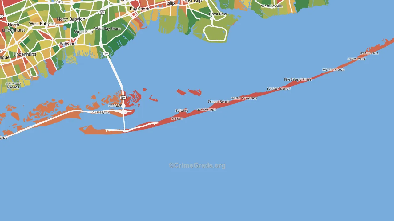 Fire Island, NY Map of Theft Rates
