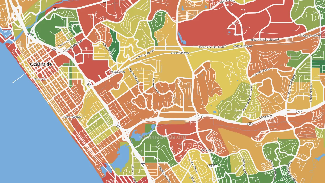 Fire Mountain, Oceanside, CA Map of Theft Rates