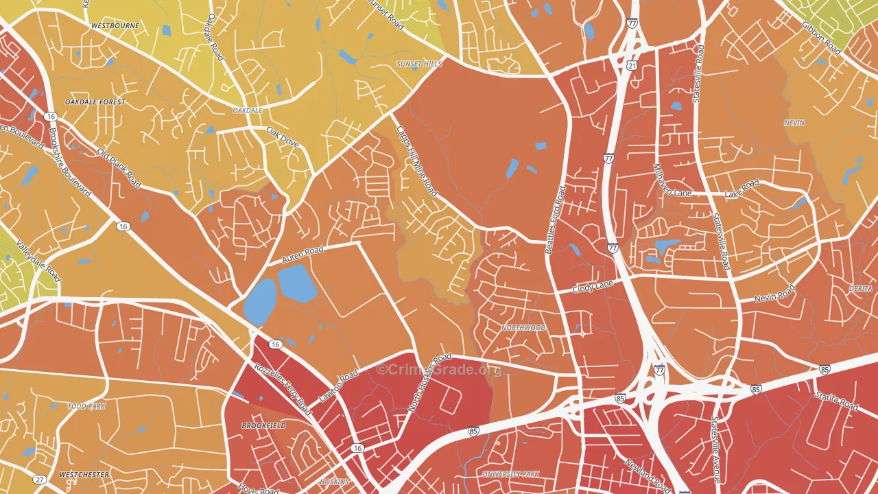 Firestone-Garden Park, Charlotte, NC Map of Theft Rates