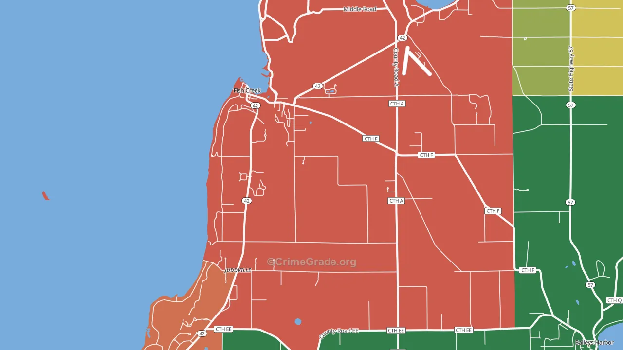 Fish Creek, WI Map of Theft Rates