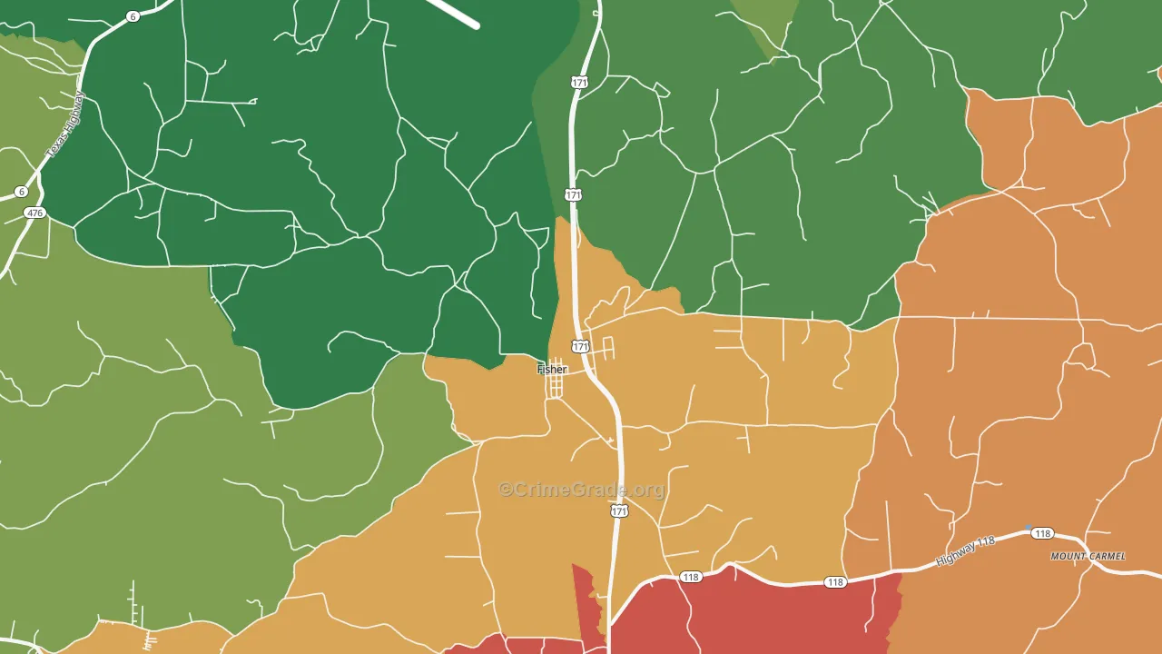 Fisher, LA Map of Theft Rates