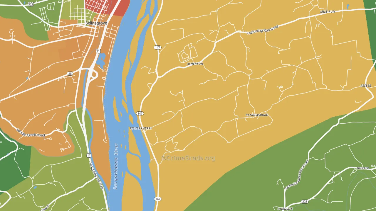 Fishers Ferry, PA Map of Theft Rates