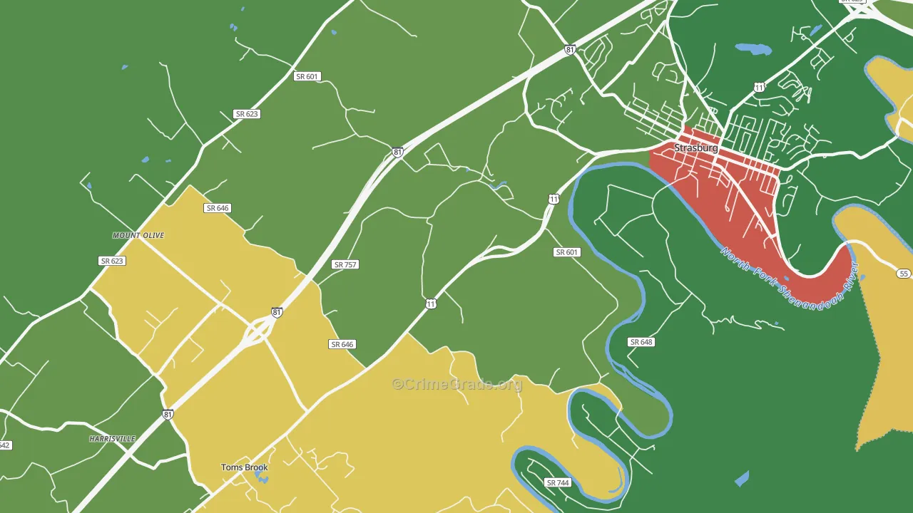 Fishers Hill, VA Map of Theft Rates