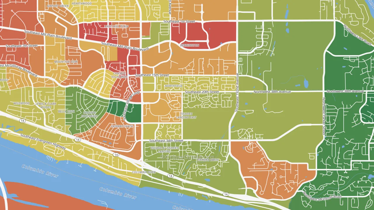 Fishers Landing East, Vancouver, WA Map of Theft Rates