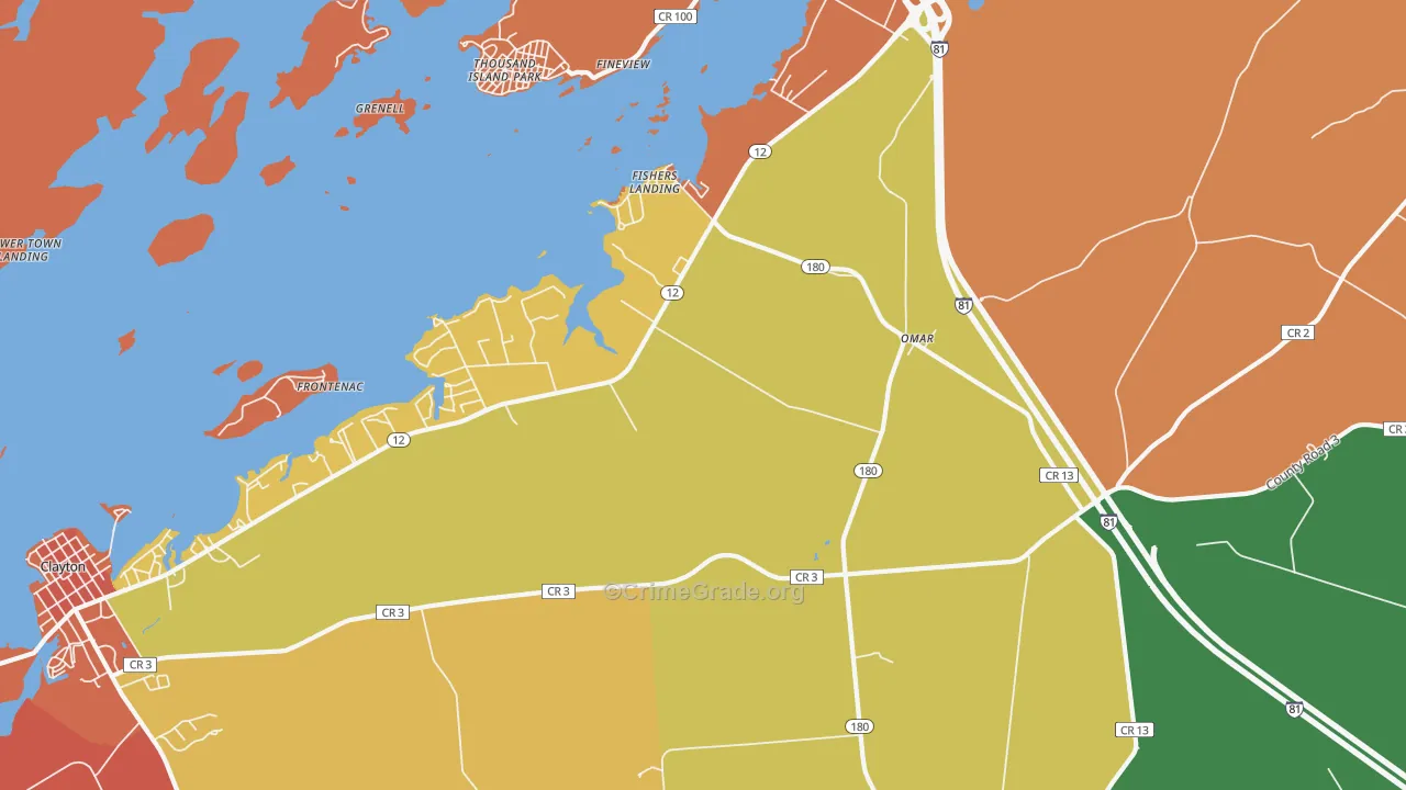 Fishers Landing, NY Map of Theft Rates