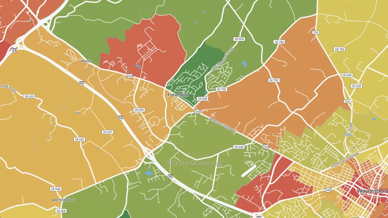Fishersville, VA Map of Theft Rates