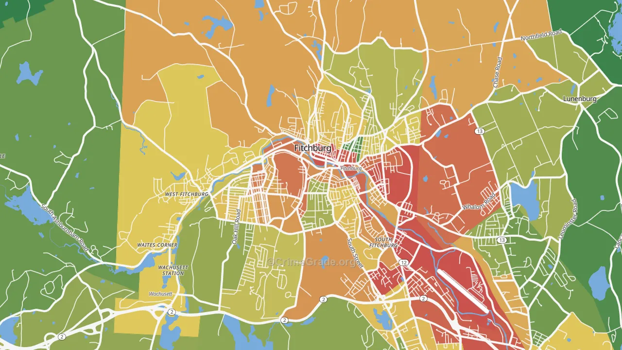 Fitchburg, MA Map of Theft Rates