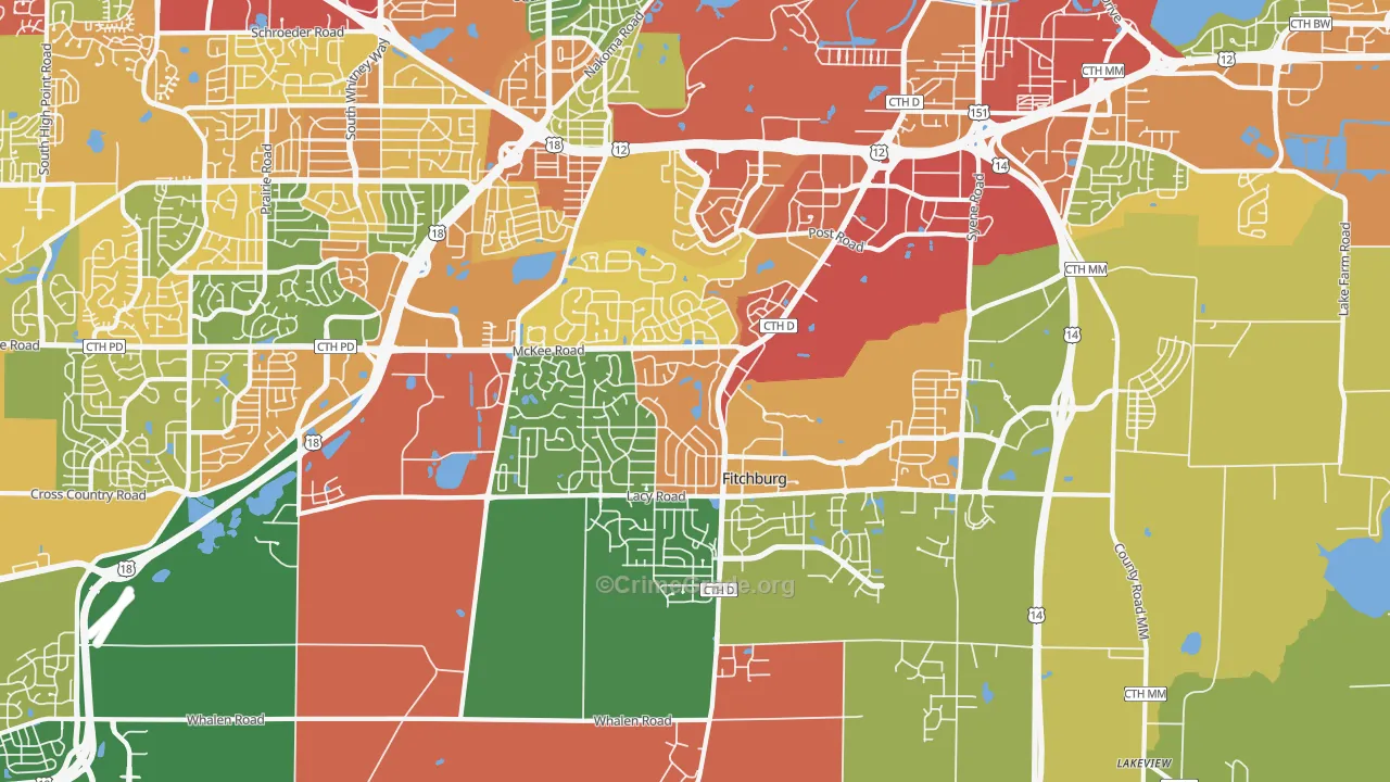 Fitchburg, WI Map of Theft Rates