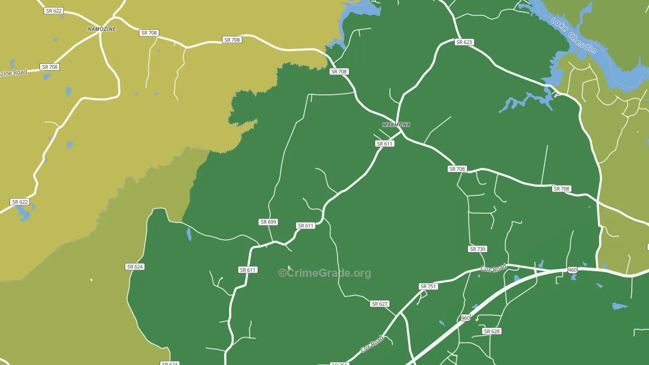 Five Forks, VA Map of Theft Rates