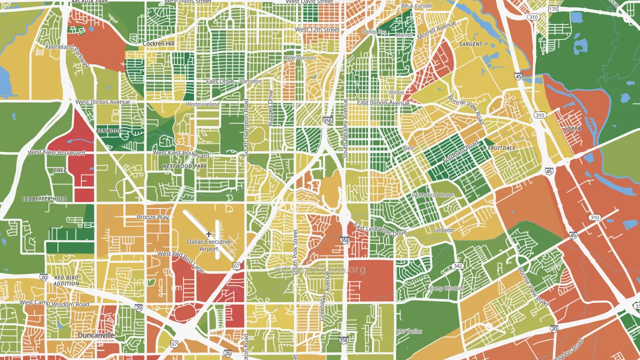 Five Mile Creek, Dallas, TX Map of Theft Rates