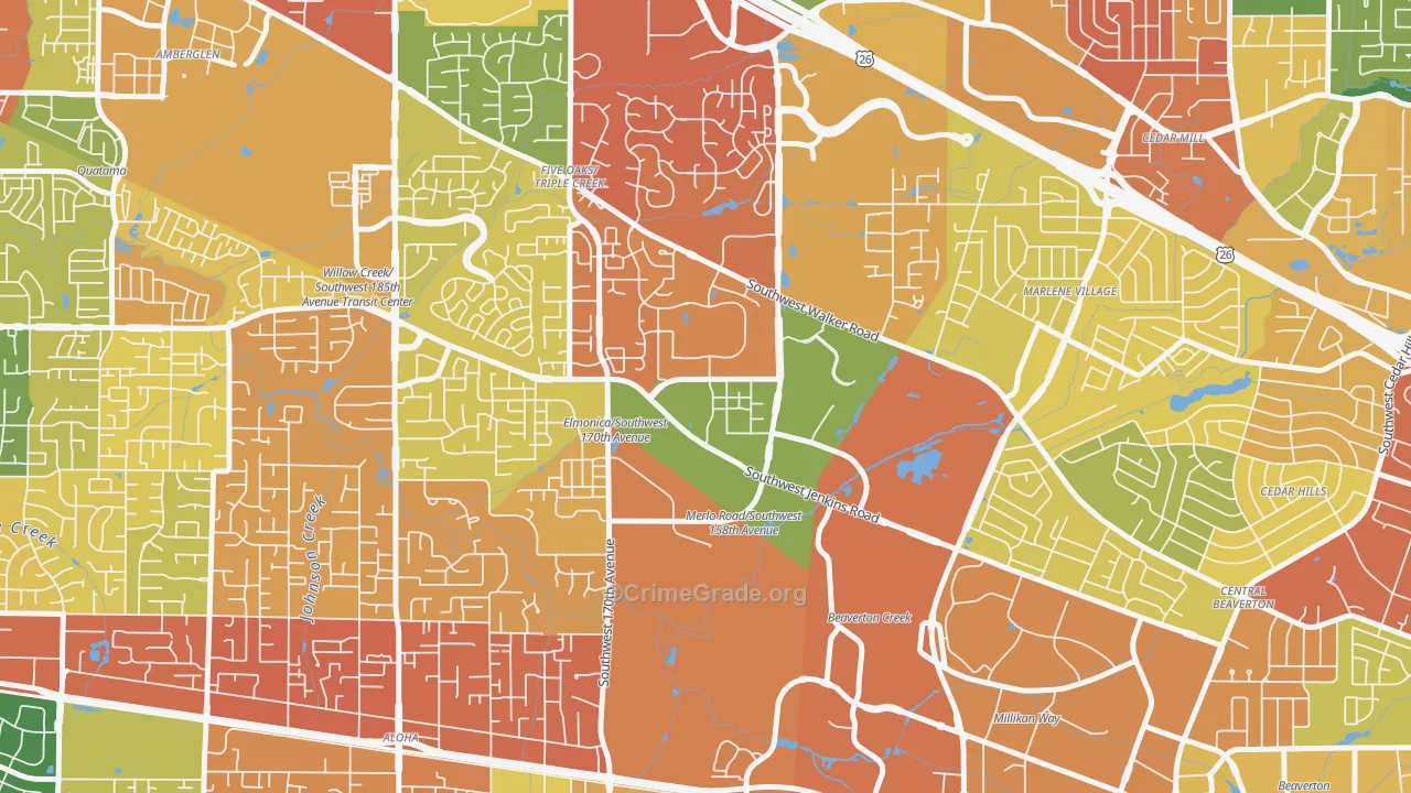 Five Oaks, Beaverton, OR Map of Theft Rates