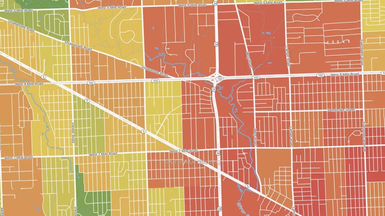 Five Points, Detroit, MI Map of Theft Rates