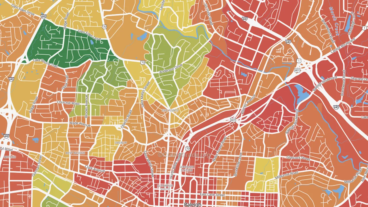 Five Points, Raleigh, NC Map of Theft Rates