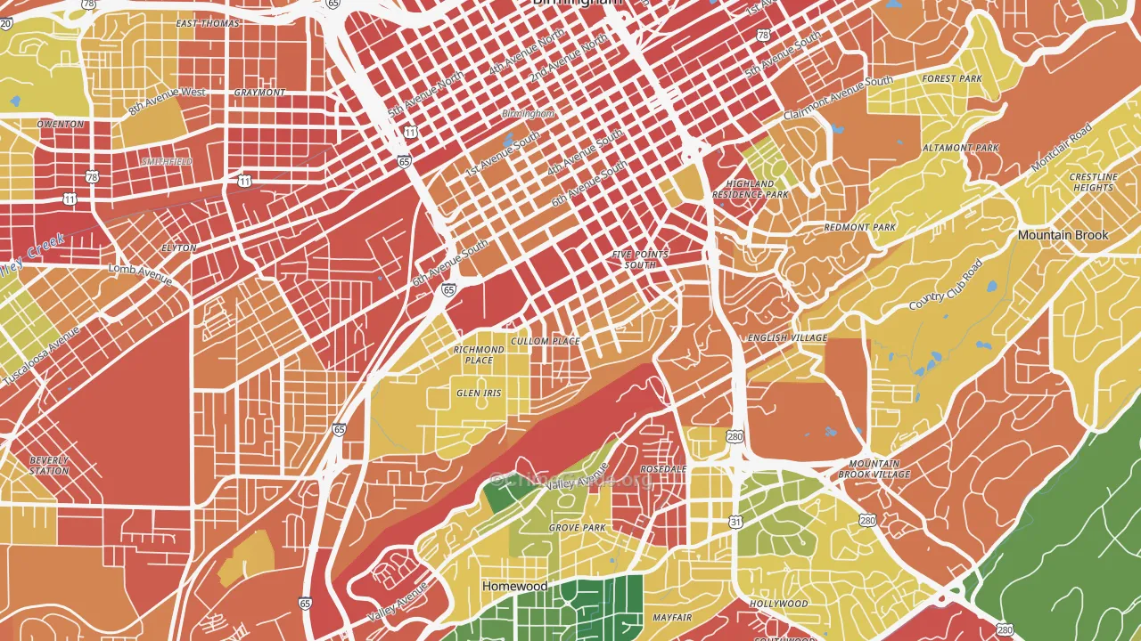 Five Points South, Birmingham, AL Map of Theft Rates