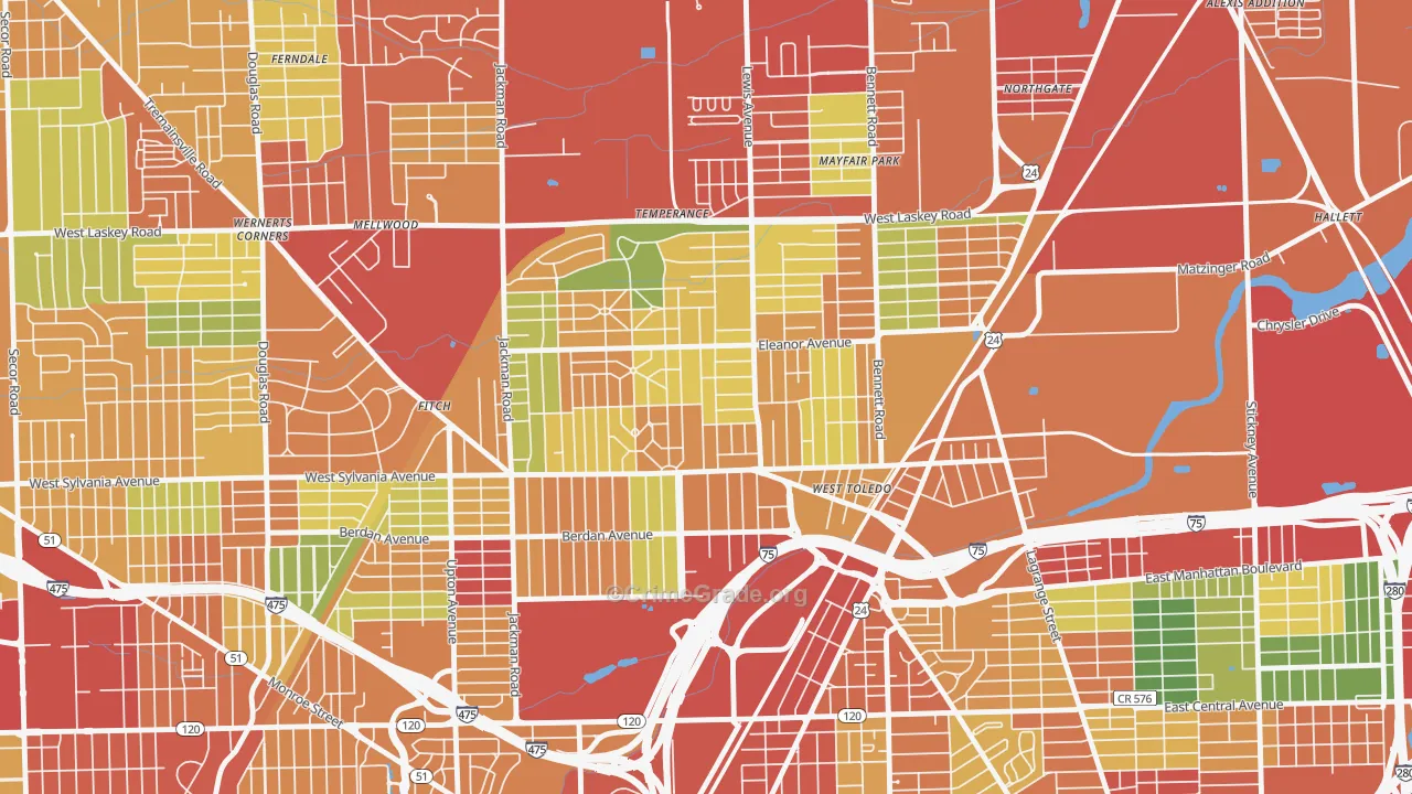 Five Points, Toledo, OH Map of Theft Rates