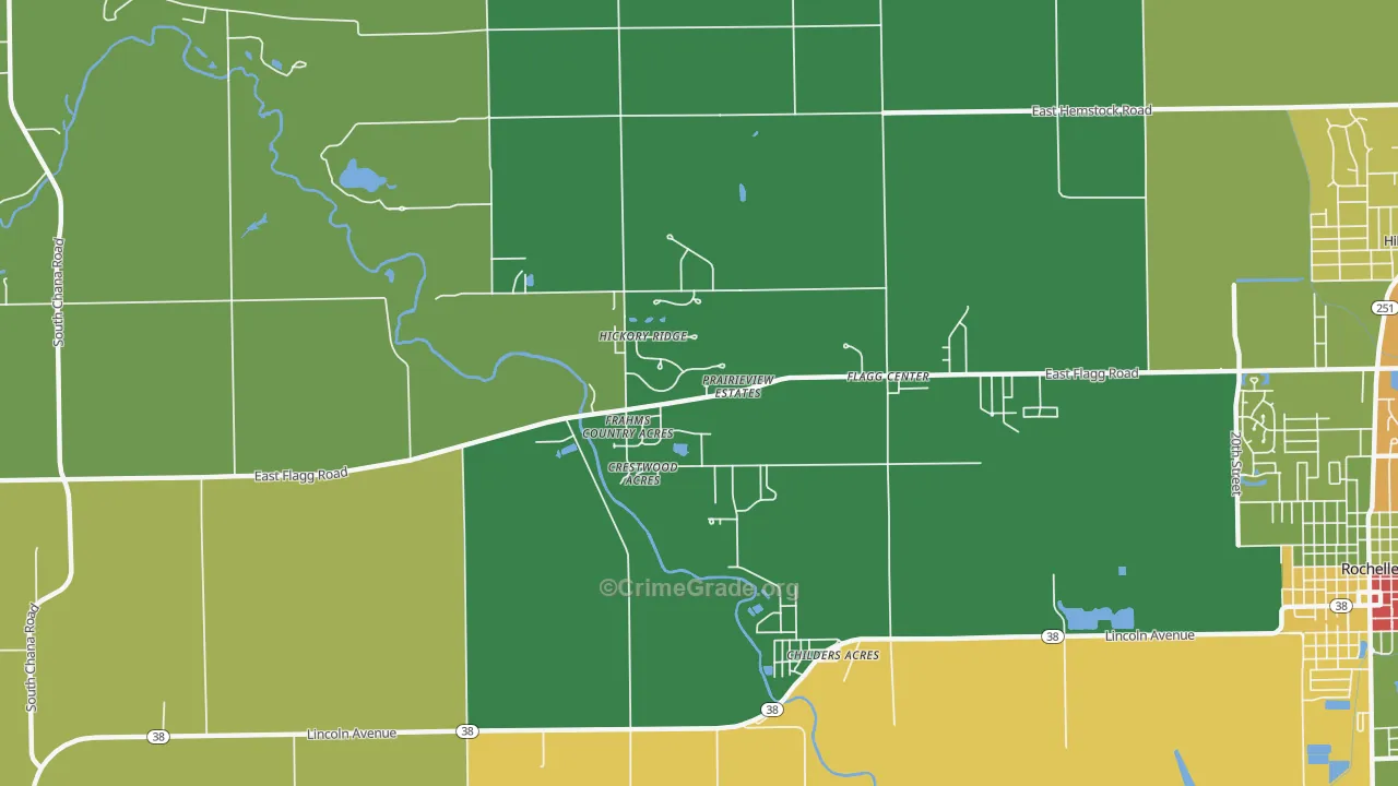 Flagg Center, IL Map of Theft Rates