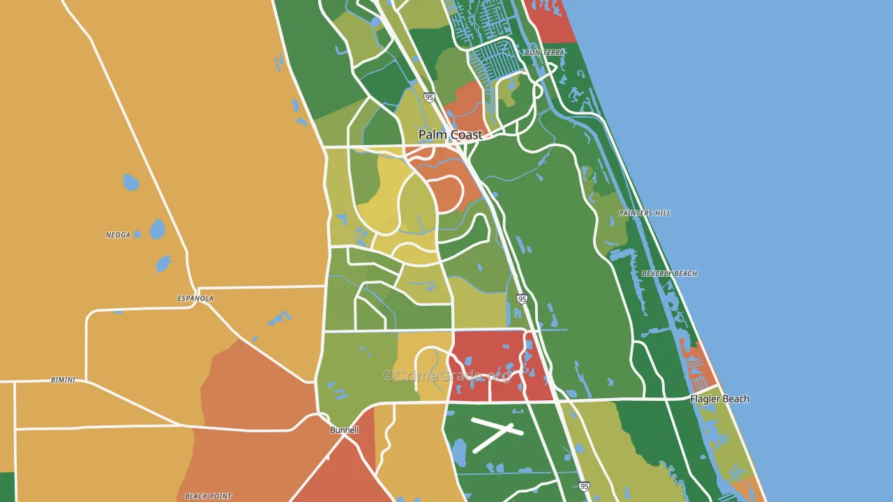 Flagler County, FL Map of Theft Rates
