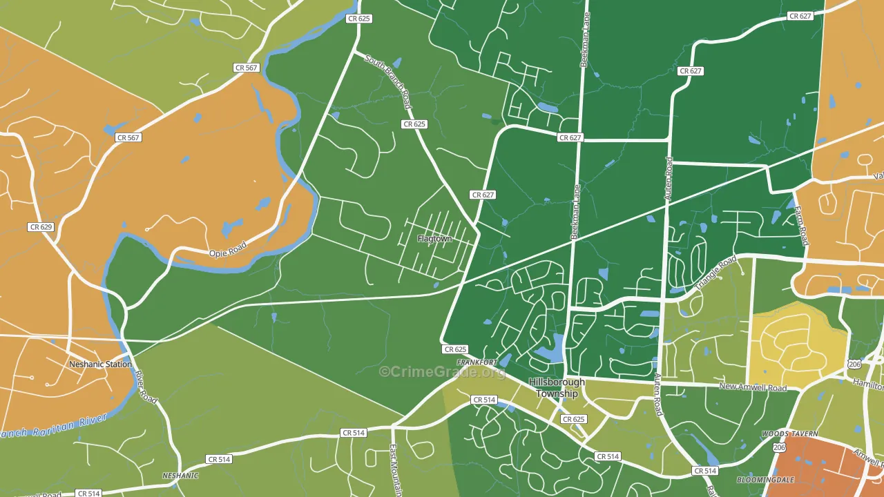 Flagtown, NJ Map of Theft Rates