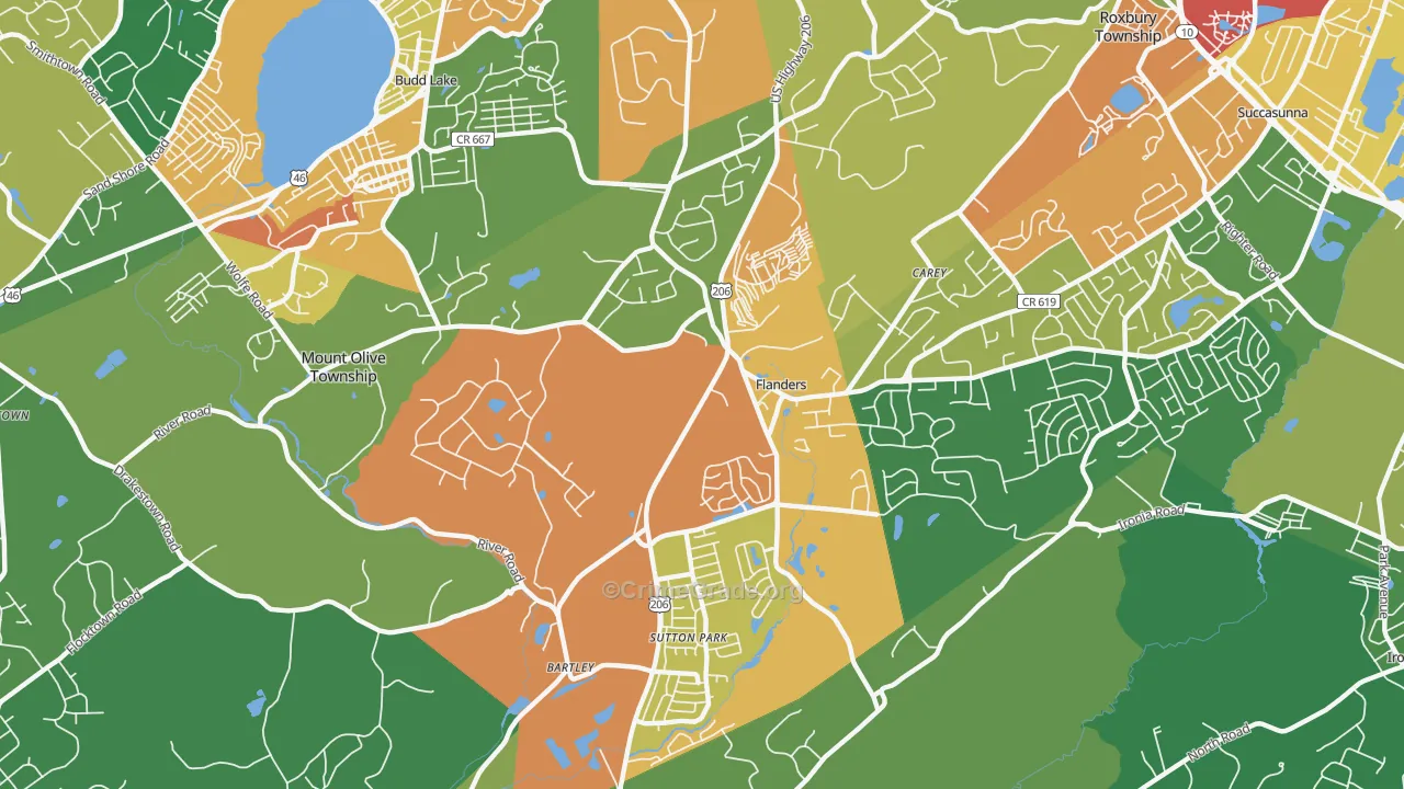 Flanders, NJ Map of Theft Rates